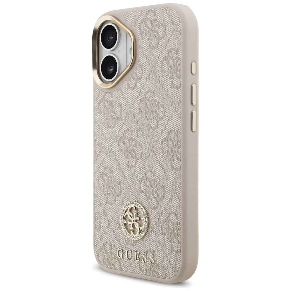 Etui Guess 4G Strass Logo & Big Strap Metal Buttons MagSafe do Apple iPhone 17 różowy