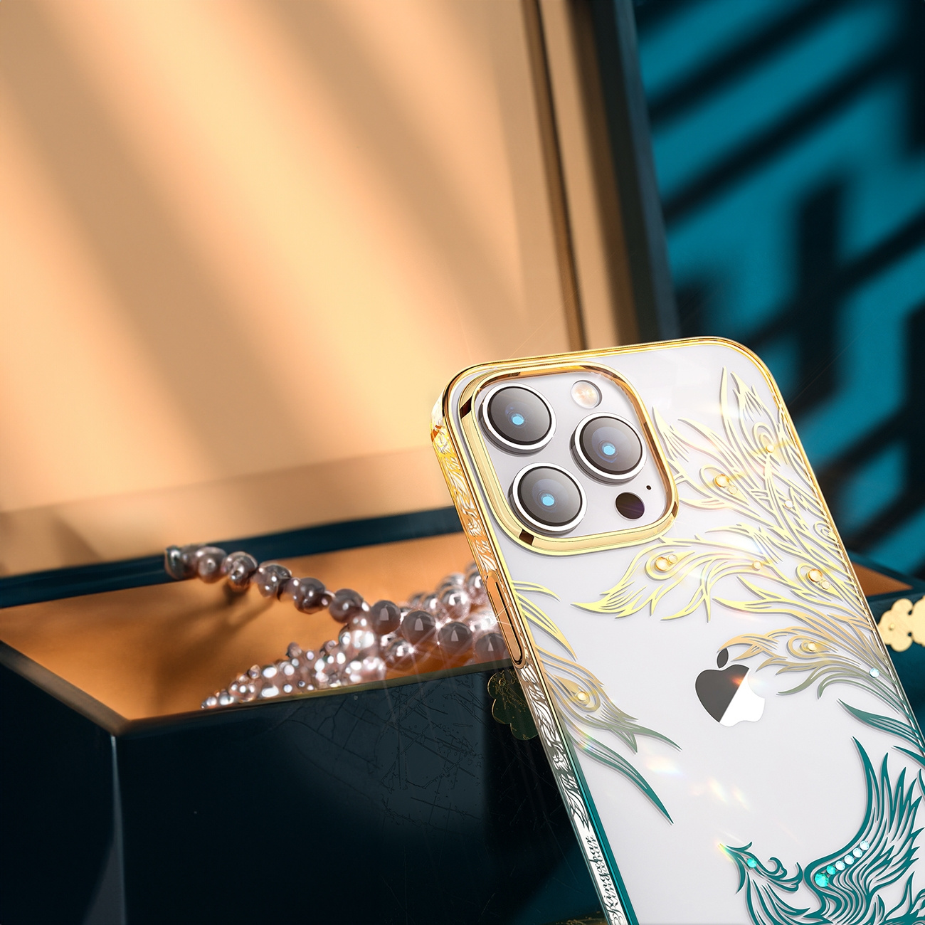 Kingxbar Phoenix Swarovski Apple iPhone 14 Plus gold-blue