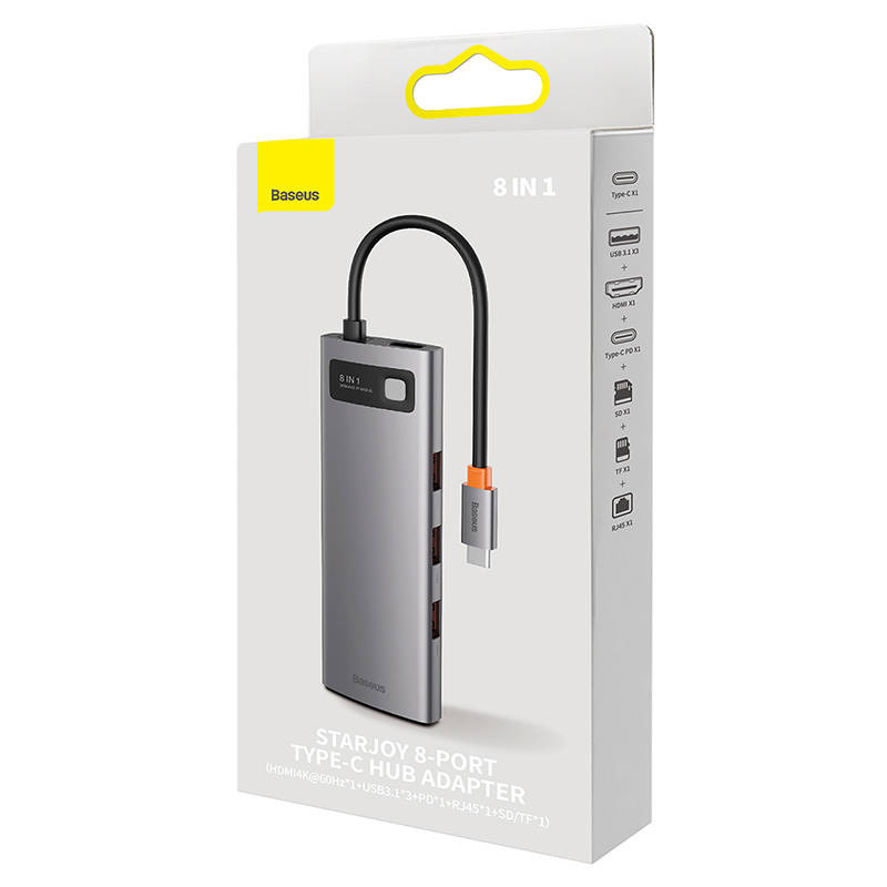 Hub Baseus StarJoy Series 8in1 USB-C - HDMI + 3 x USB 3.1 + USB-C PD + RJ45 + microSD/SD
