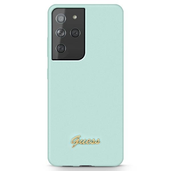 Guess GUHCS21LLSLMGLB Samsung Galaxy S21 Ultra blue hardcase Silicone Script Metal Logo