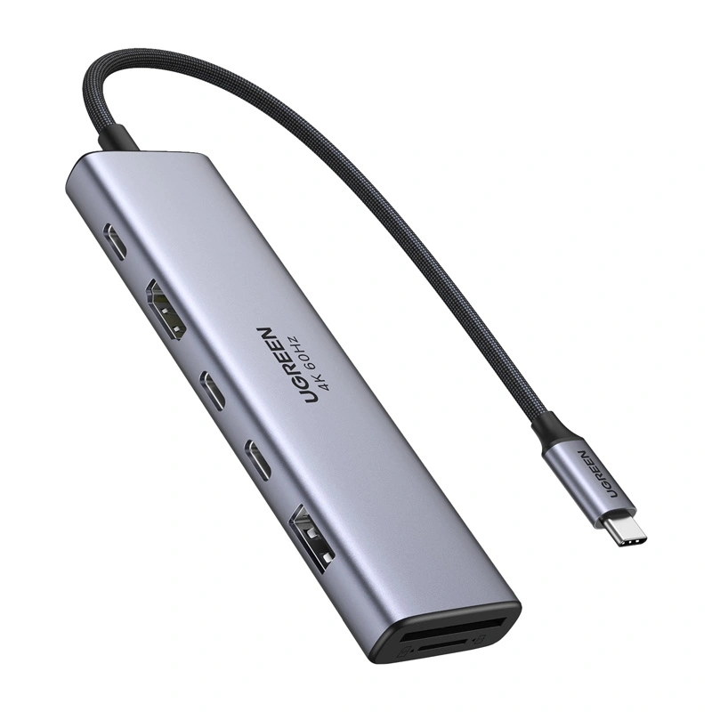Adapter 7w1 UGREEN USB-A 3.2, 2xUSB-C 3.2, USB-C Pass-through, HDMI 4K60Hz, SD/TF