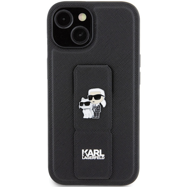 Karl Lagerfeld KLHCP15SGSAKCPK iPhone 15 czarny/black hardcase Gripstand Saffiano Karl&Choupette Pins