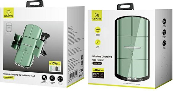 USAMS Wireless Charger Car Mount US-CD133 10W Automatic Air Vent green Starod CD133ZJ02