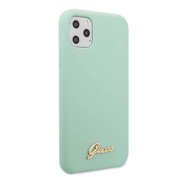 Guess GUHCN65LSLMGG iPhone 11 Pro Max green hard case Silicone Vintage Gold Logo