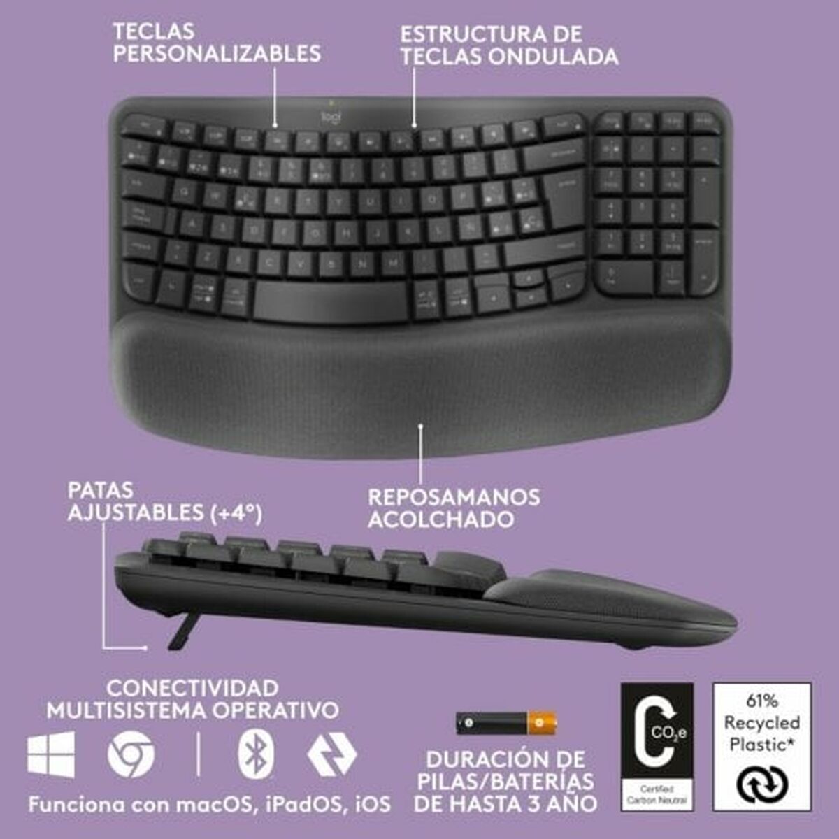 Keyboard Logitech 920-012296 Graphite Spanish QWERTY Keyboard Logitech 920-012296 Graphite Spanish QWERTY