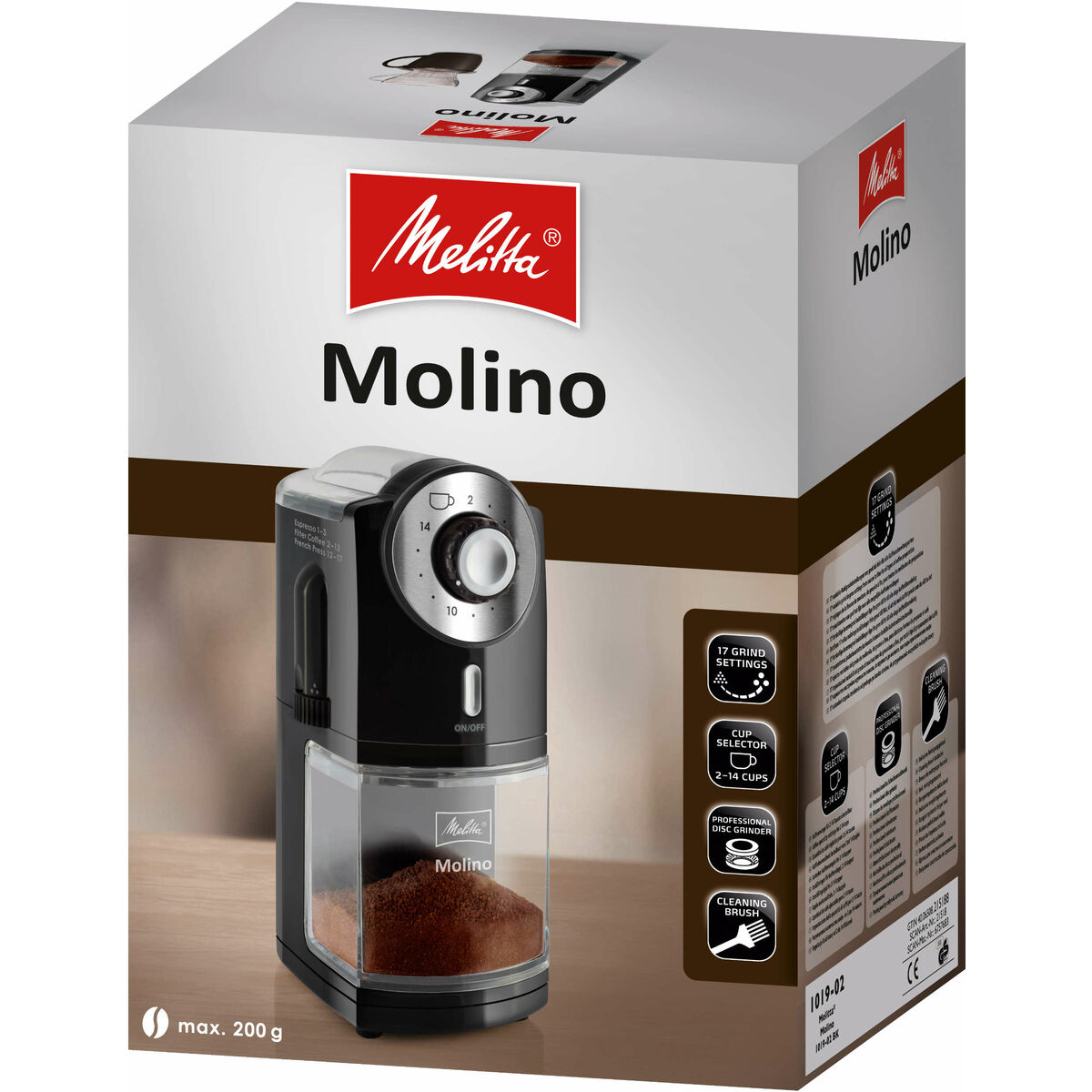 Coffee Grinder Melitta 1019-02 200 g Black 14 Cups