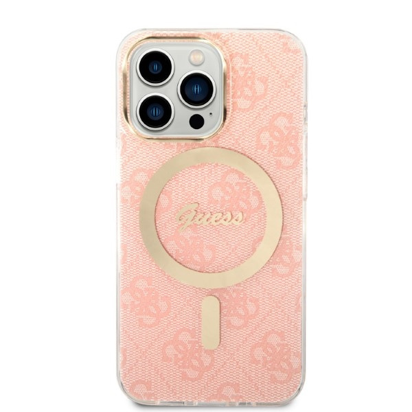 Guess GUBPP13LH4EACSP Case + Wireless Charger Apple iPhone 13 Pro pink hard case 4G Print MagSafe