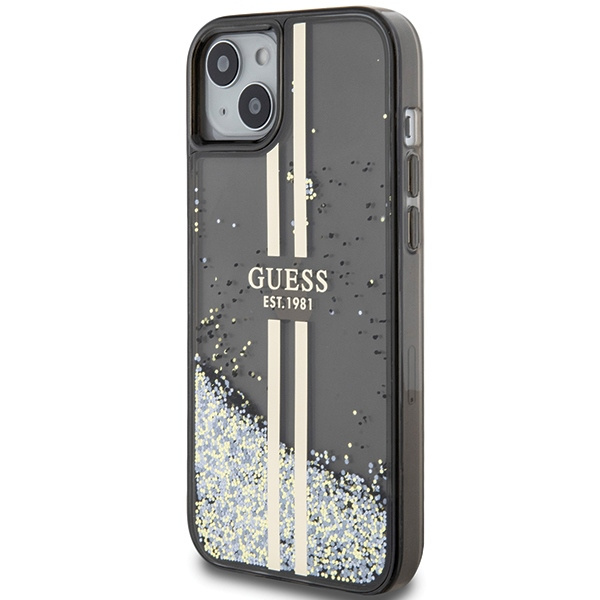 Guess GUHCP15MLFCSEGK Apple iPhone 15 Plus / 14 Plus hardcase Liquid Glitter Gold Stripes black