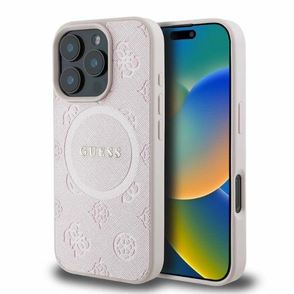 Case Guess GUHMP16XPSAPSMEP Apple iPhone 16 Pro Max hardcase Saffiano Peony Classic Logo MagSafe pink