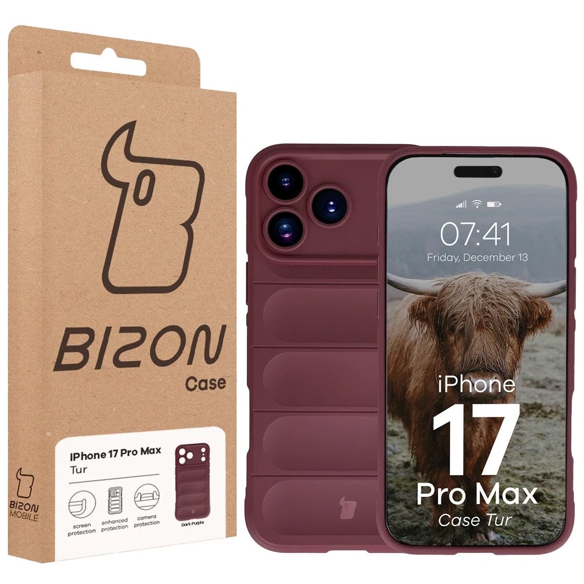 Pancerne etui Bizon Case Tur do Apple iPhone 17 Pro Max burgundowe