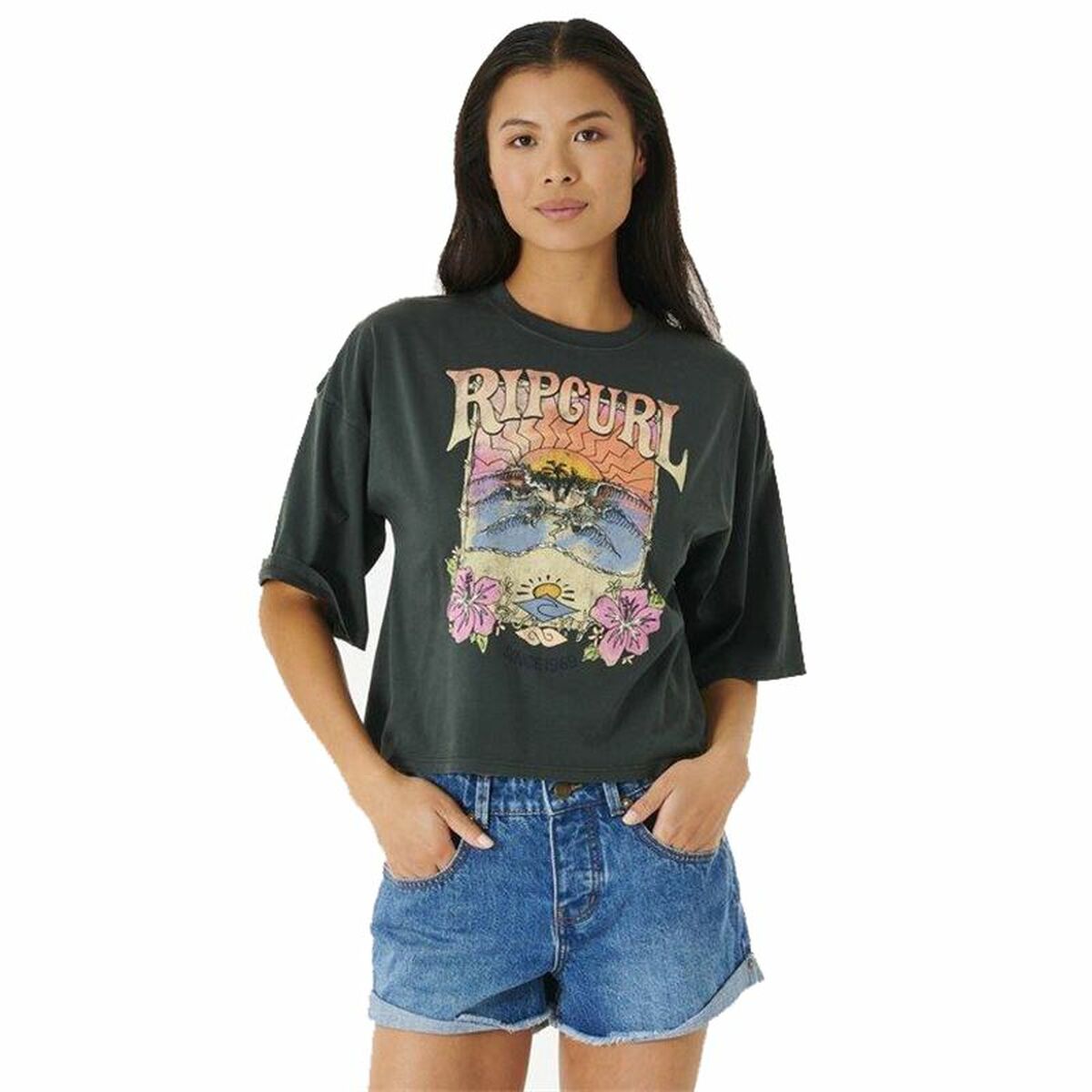 Women’s Short Sleeve T-Shirt Rip Curl Barrelled Heritage Black Women’s Short Sleeve T-Shirt Rip Curl Barrelled Heritage Black