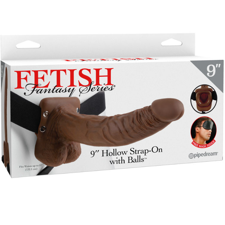 FETISH FANTASY SERIES 9" HOLLOW STRAP-ON WITH BALLS 22.9CM BROWN