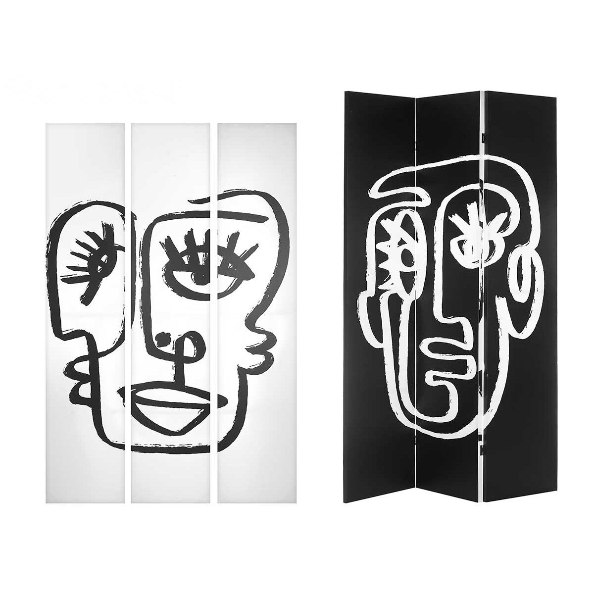 Folding screen White Black Canvas 122 x 2,5 x 180 cm Face