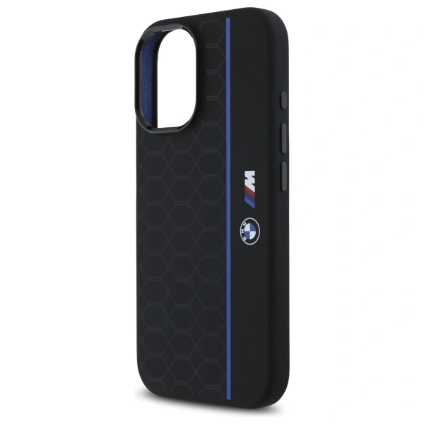BMW BMHMP16S23SHEB Apple iPhone 16 hardcase Silicone Hexagon Blue Line MagSafe black