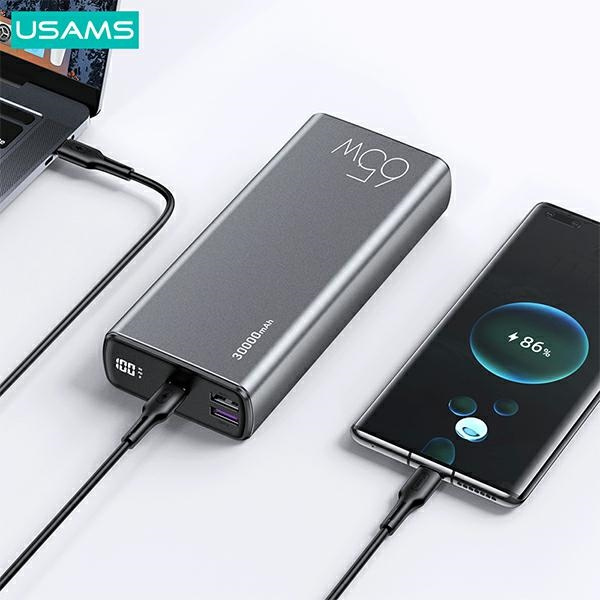 USAMS Powerbank PB59 30000mAh 65W 2xQC3.0+PD Fast Charge black CMXLOGTC01 (US-CD165) + cable USB-C-USB-C