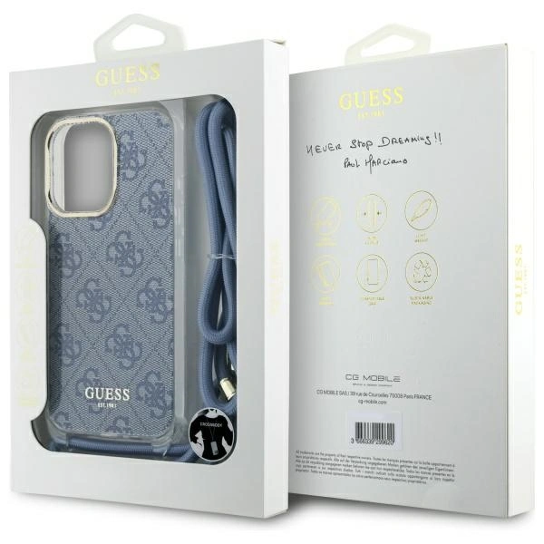 Guess GUHCP16LHC4SEB Apple iPhone 16 Pro hardcase Crossbody Cord 4G Print blue
