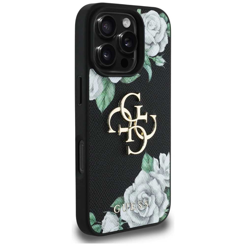 Etui Guess Grained Roses Big 4G logo do Apple iPhone 16 Pro czarny