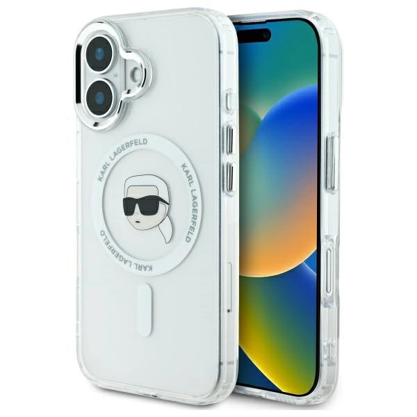 Karl Lagerfeld KLHMP16MHLSKIH Apple iPhone 16 Plus hardcase IML Metal Karl Head MagSafe white