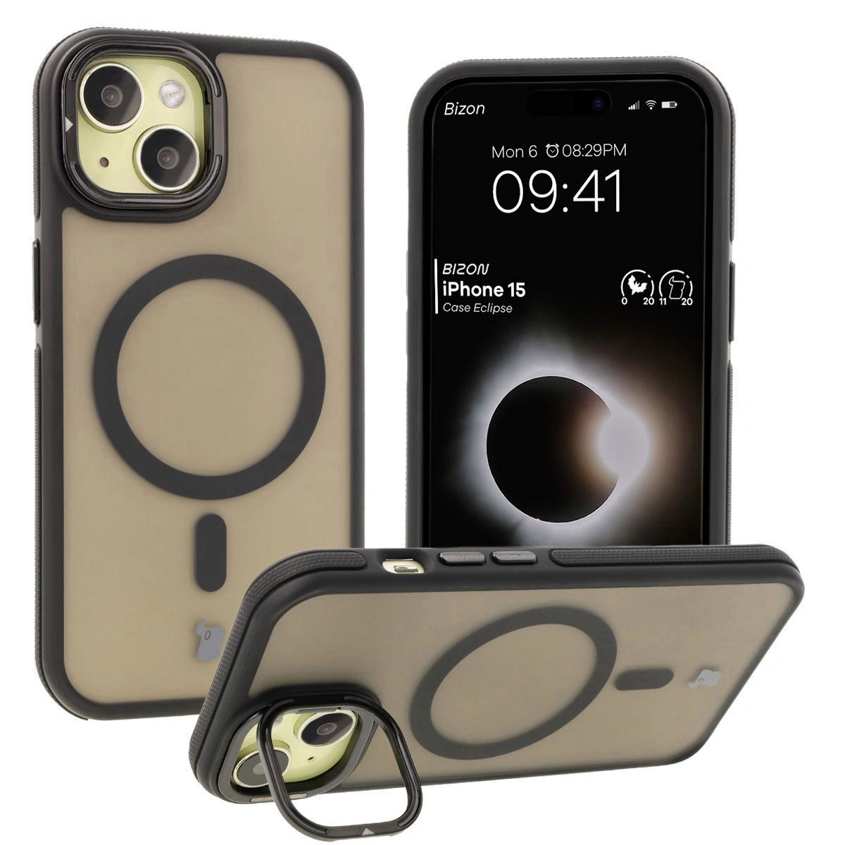 Bizon Case Eclipse Apple iPhone 15 smoky with a black frame