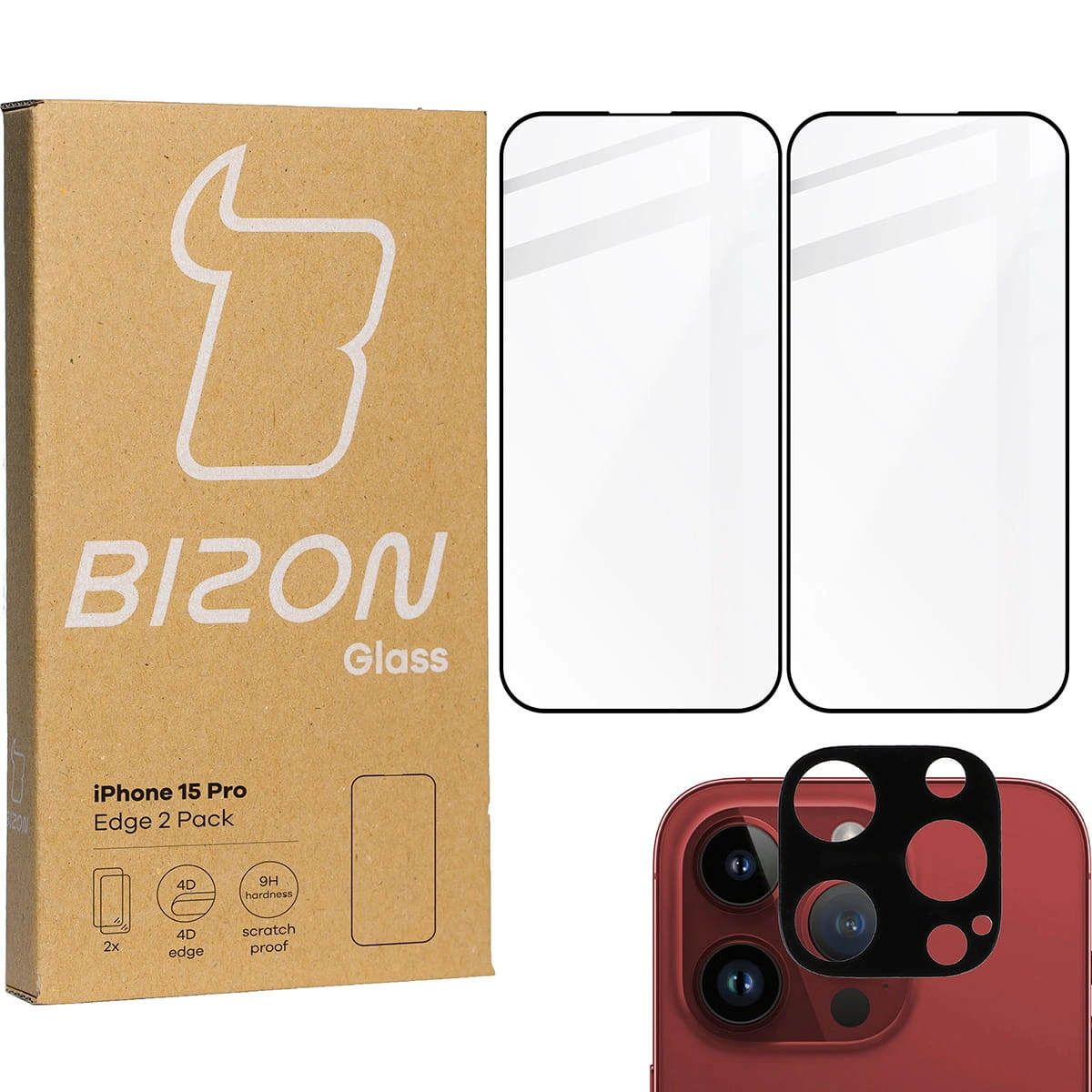BIZON Edge 2x screen glass + camera glass Apple iPhone 15 Pro