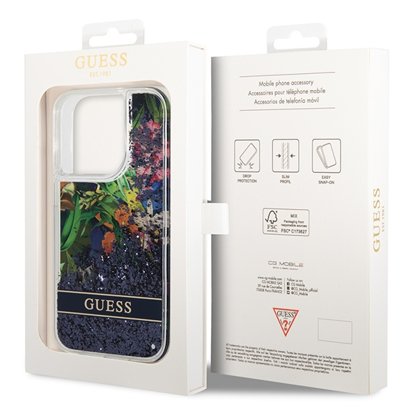 Guess GUHCP14XLFLSB Apple iPhone 14 Pro Max blue hardcase Flower Liquid Glitter