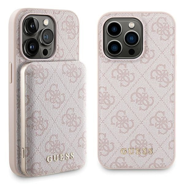 Guess GUBPM5P14L4GEMGP Apple iPhone 14 Pro hardcase + Powerbank 5000mAh MagSafe 4G Metal Logo pink