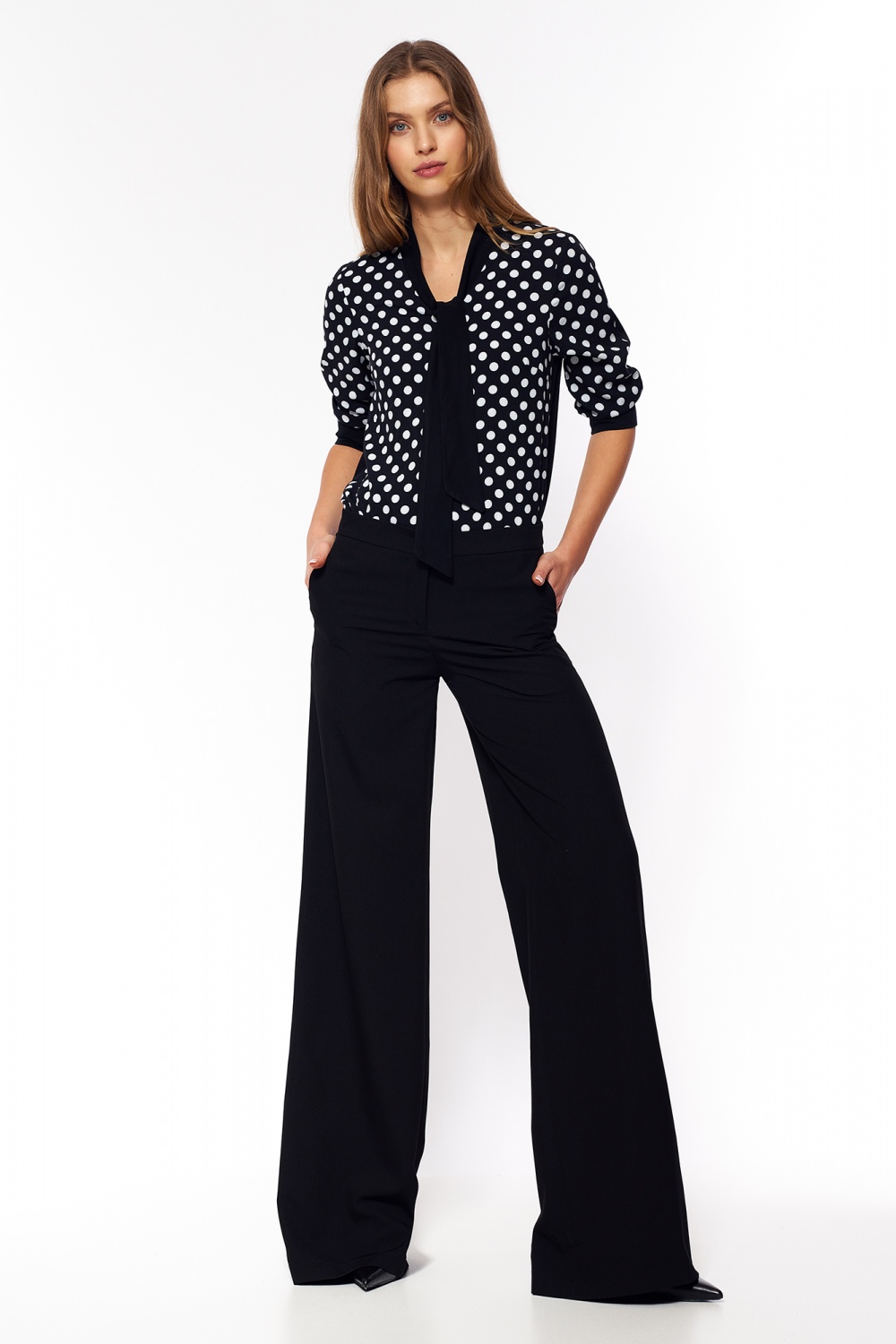 Czarne spodnie palazzo SD65 Black - Nife Czarny Damska