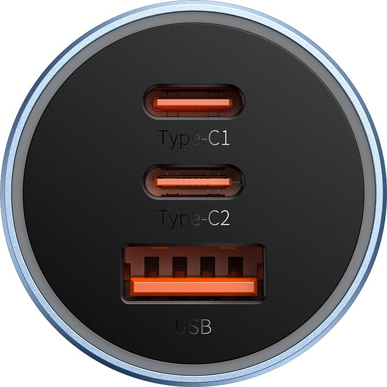 Baseus Golden Contactor Pro USB-A car charger + 2x USB-C 65W blue