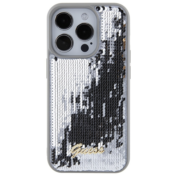 Guess GUHCP15XPSFDGSS Apple iPhone 15 Pro Max hardcase Sequin Script Metal silver
