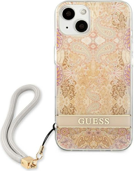 Guess GUHCP13SHFLSD Apple iPhone 13 mini gold hardcase Flower Strap