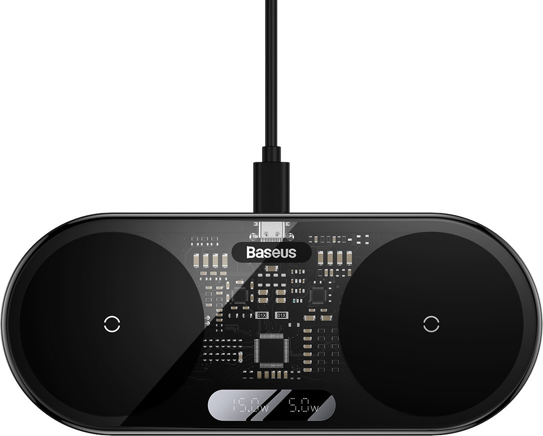 Baseus Digital LED Display dual wireless charger with digital display 20W black