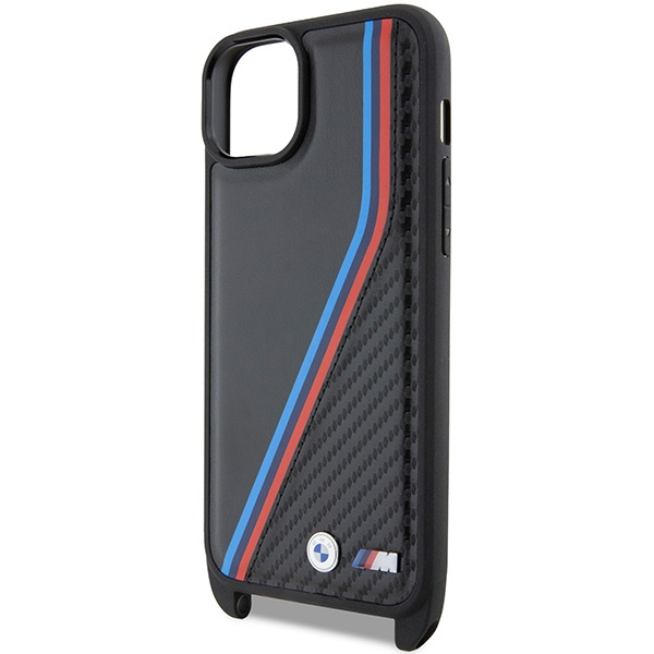 BMW BMHCP15S23PSVTK Apple iPhone 15 / 14 / 13 hardcase M Edition Carbon Tricolor Lines & Strap black