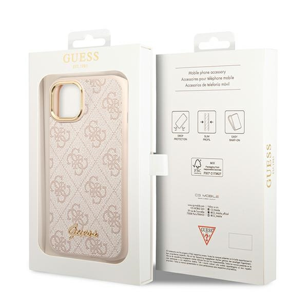 Guess GUHCP14SHG4SHP Apple iPhone 14 pink hard case 4G Vintage Gold Logo
