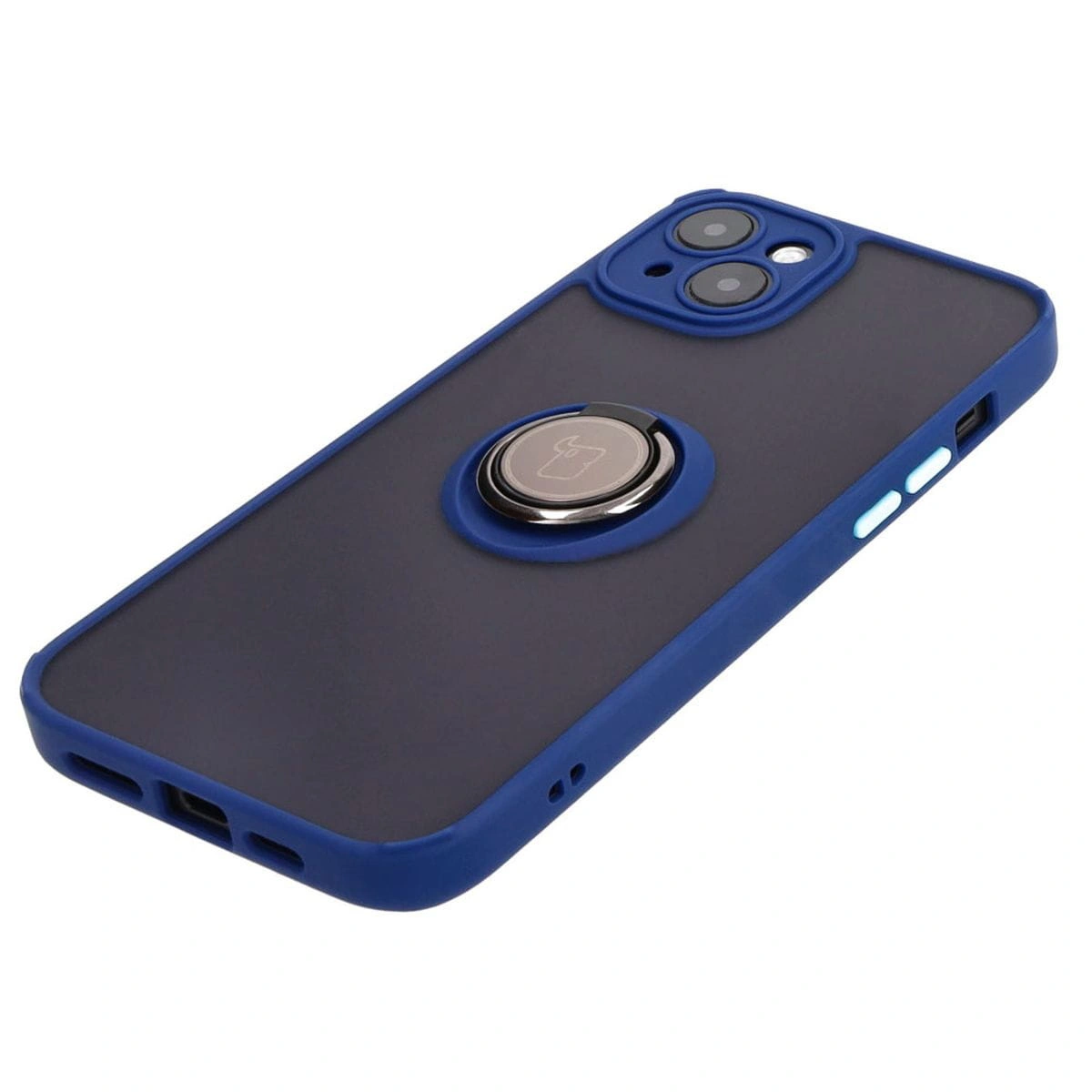 Bizon Case Hybrid Ring Apple iPhone 15 Plus smoky with a navy blue frame