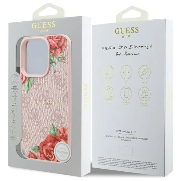 Guess GUHMP16LP4ROPEMCP Apple iPhone 16 Pro hardcase 4G Flowers Print MagSafe pink