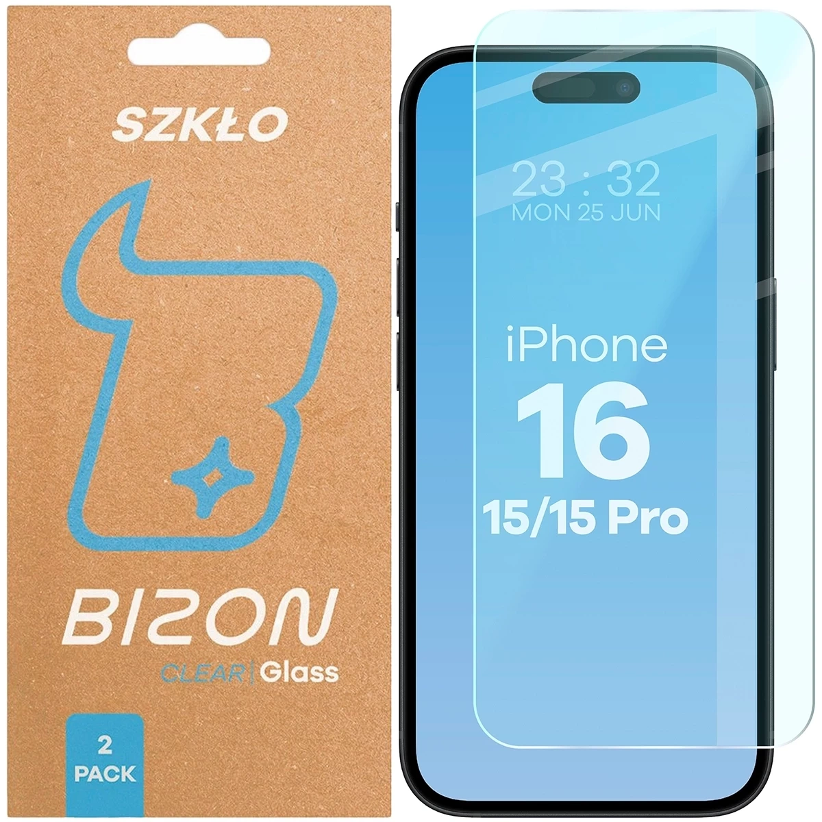 Szkło hartowane Bizon Glass Clear Duo do iPhone 15 / 15 Pro / 16 [2 PACK]