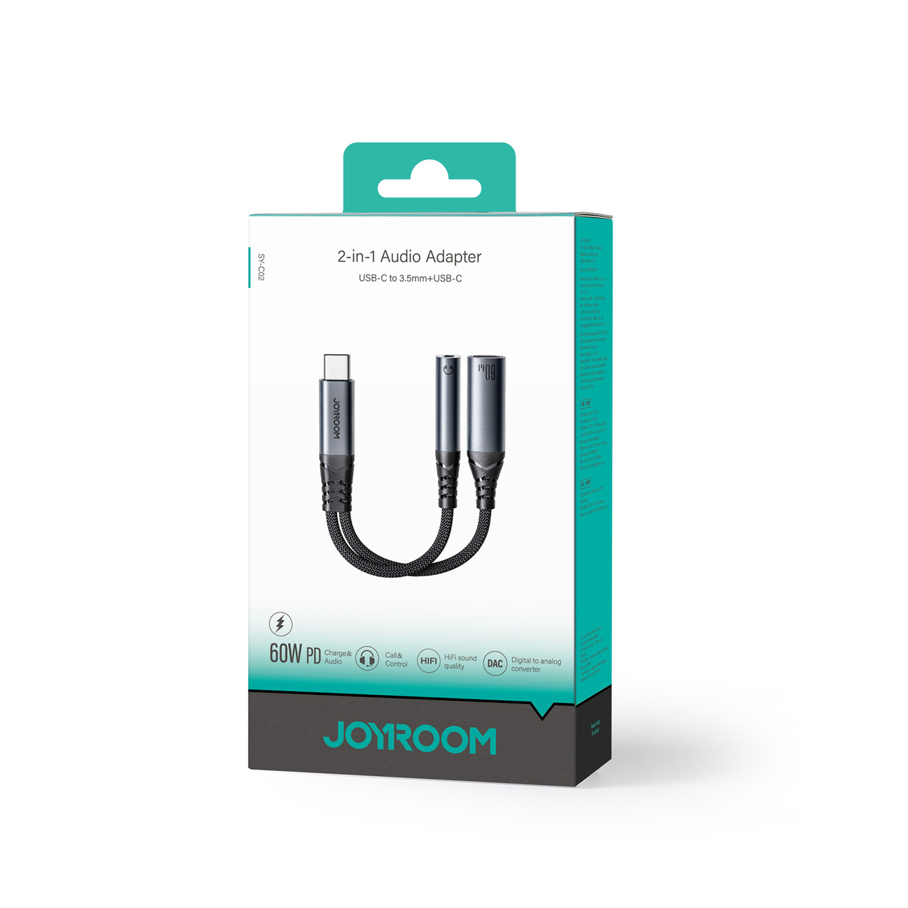 Joyroom SY-C02 DAC adapter 2in1 USB-C / USB-C, mini jack 3.5mm black