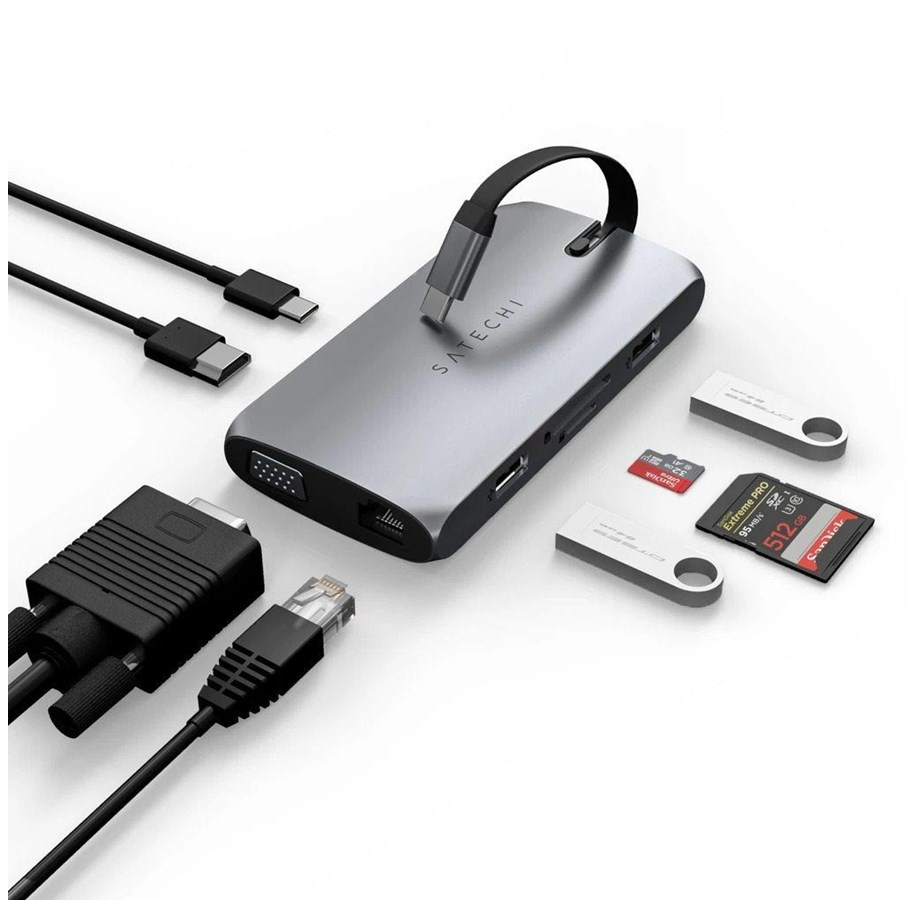 Satechi Multiport Adapter USB-C (USB-C, 2x USB-A, HDMI, VGA, Ethernet, card reader) (silver)