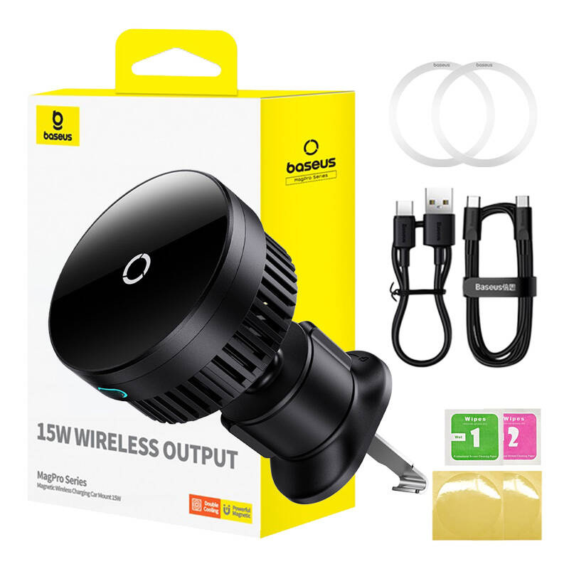 Baseus MagPro 15W car holder for air vent with wireless charging (black)