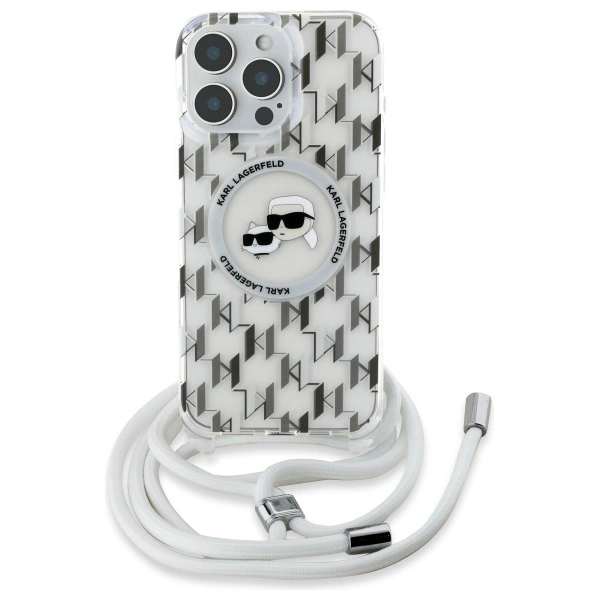 Karl Lagerfeld KLHMP16LHCKCKLCT Apple iPhone 16 Pro hardcase IML Crossbody Monogram Karl & Choupette Head MagSafe transparent