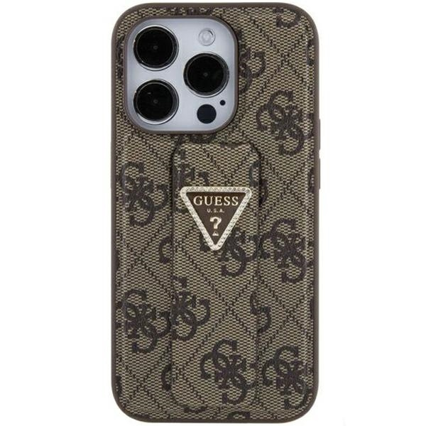 Guess GUHCP15SPGS4TDW Apple iPhone 15 hardcase Grip Stand 4G Triangle Strass brown