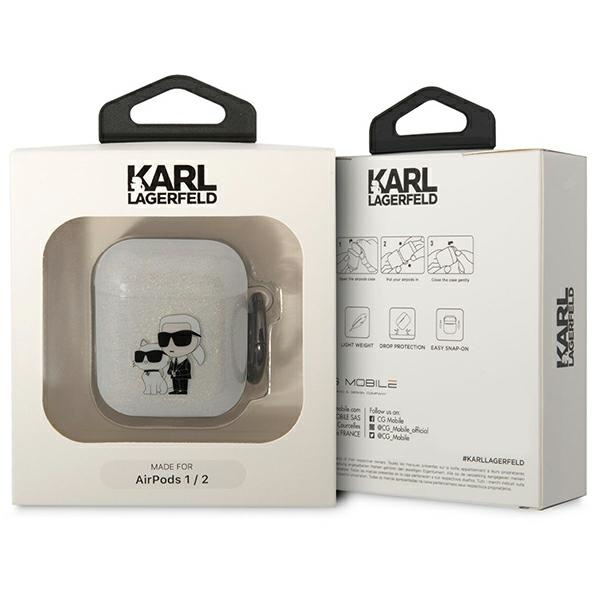 Karl Lagerfeld KLA2HNKCTGT Apple AirPods 2/1 transparent Gliter Karl&Choupette
