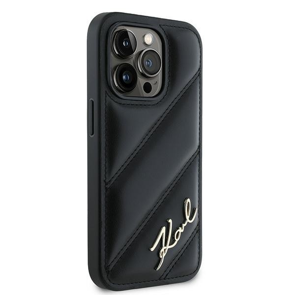 Karl Lagerfeld KLHCP13LPQDSMGK Apple iPhone 13 Pro / 13 hardcase Diagonal Quilted Script black