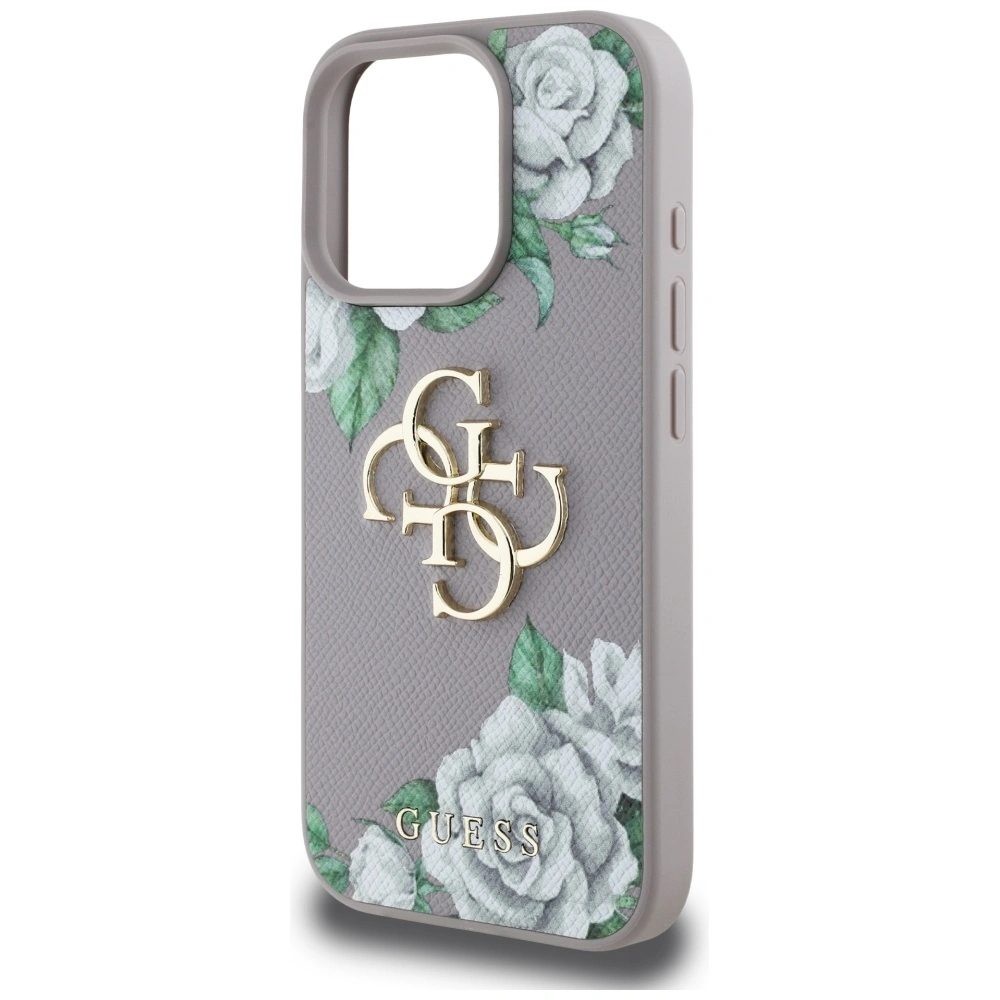 Etui Guess Grained Roses Big 4G logo do Apple iPhone 16 Pro fioletowy