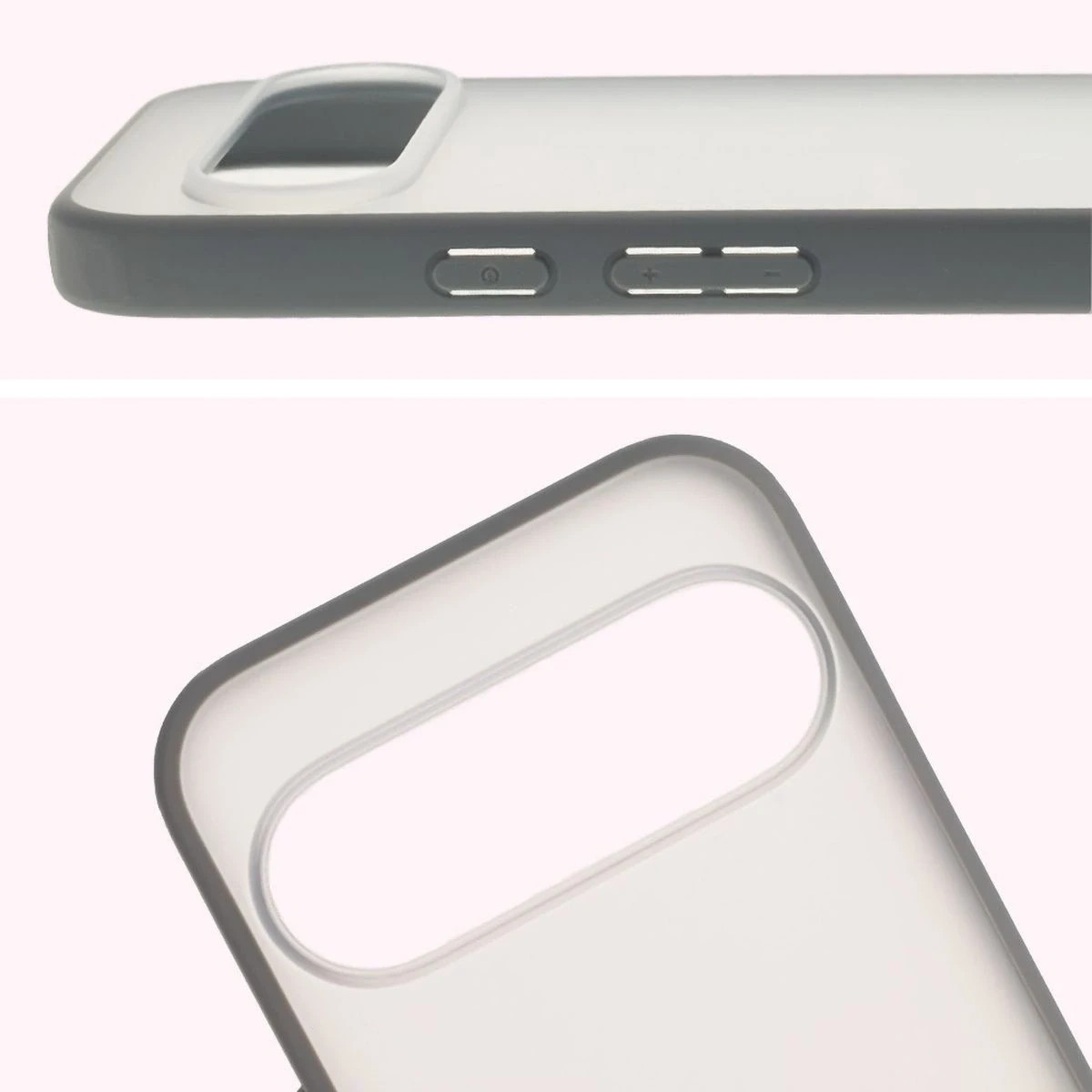 Etui + szkło hartowane Bizon Angelo Pack do Google Pixel 10 / 10 Pro, półprzezroczyste z szarą ramką