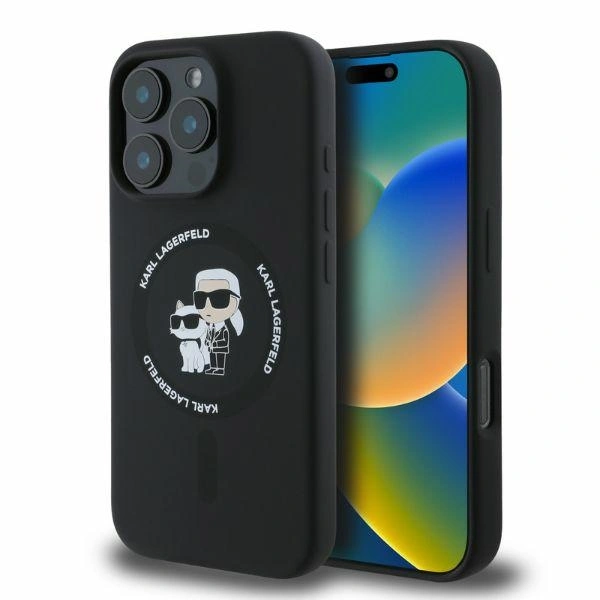 Case Karl Lagerfeld KLHMP16XSCMKCRHK Apple iPhone 16 Pro Max hardcase Silicone Karl&Choupette Heads Ring MagSafe black