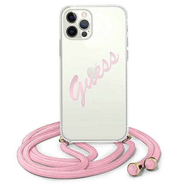 Guess GUHCP12MCRTVSPI Apple iPhone 12/12 Pro pink hardcase Script Vintage