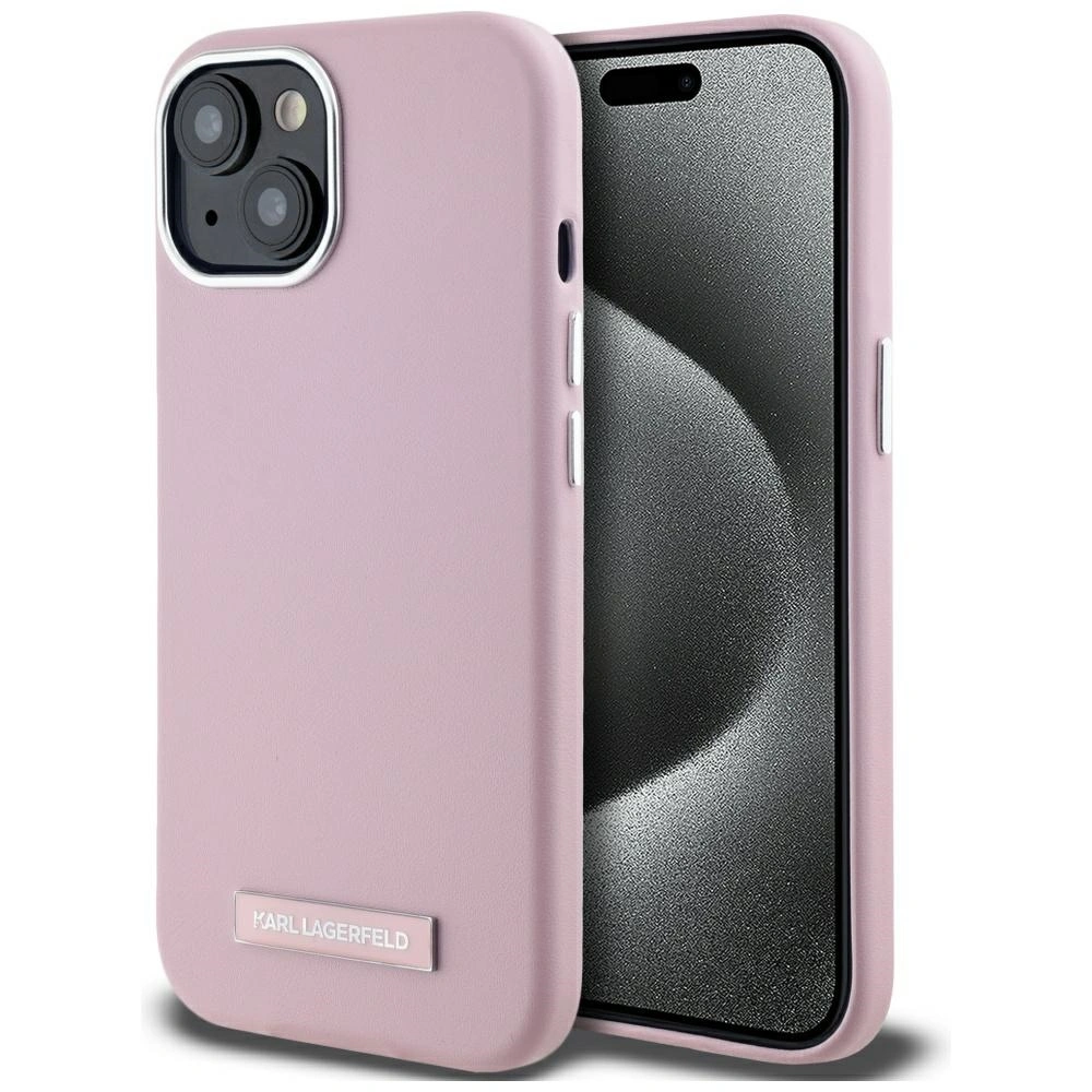 Etui Karl Lagerfeld FW Metal Plate MagSafe do Apple iPhone 15 różowy