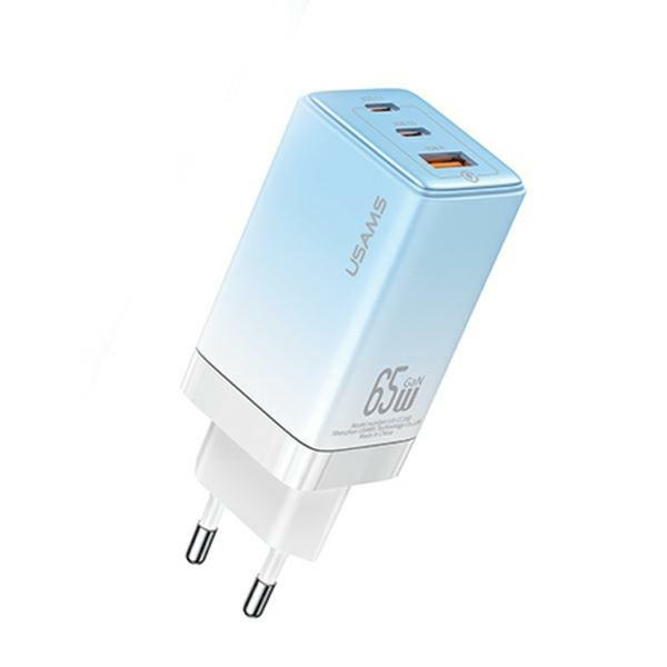 USAMS CC180TC04 wall charger 2xUSB-C+1xUSB-A 65W GaN PD+QC Fast Charging Sandru Series gradient blue (US-CC180) 