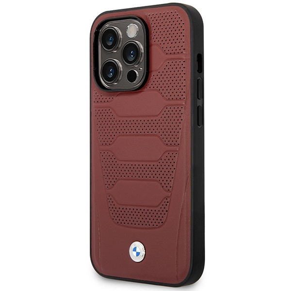 BMW BMHMP14L22RPSR Apple iPhone 14 Pro burgundy Leather Seats Pattern MagSafe
